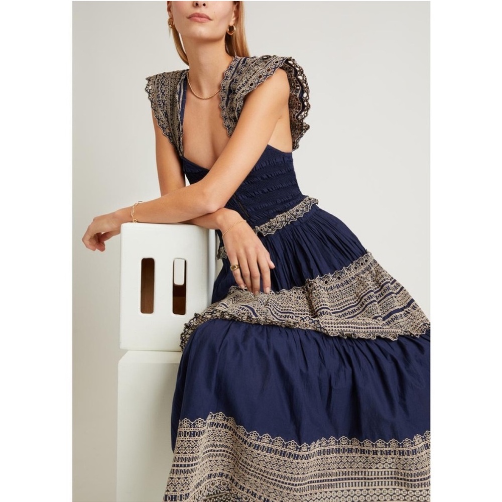 SEA NEW YORK Marley Midi Dress Cotton Lace Tiered Size Small